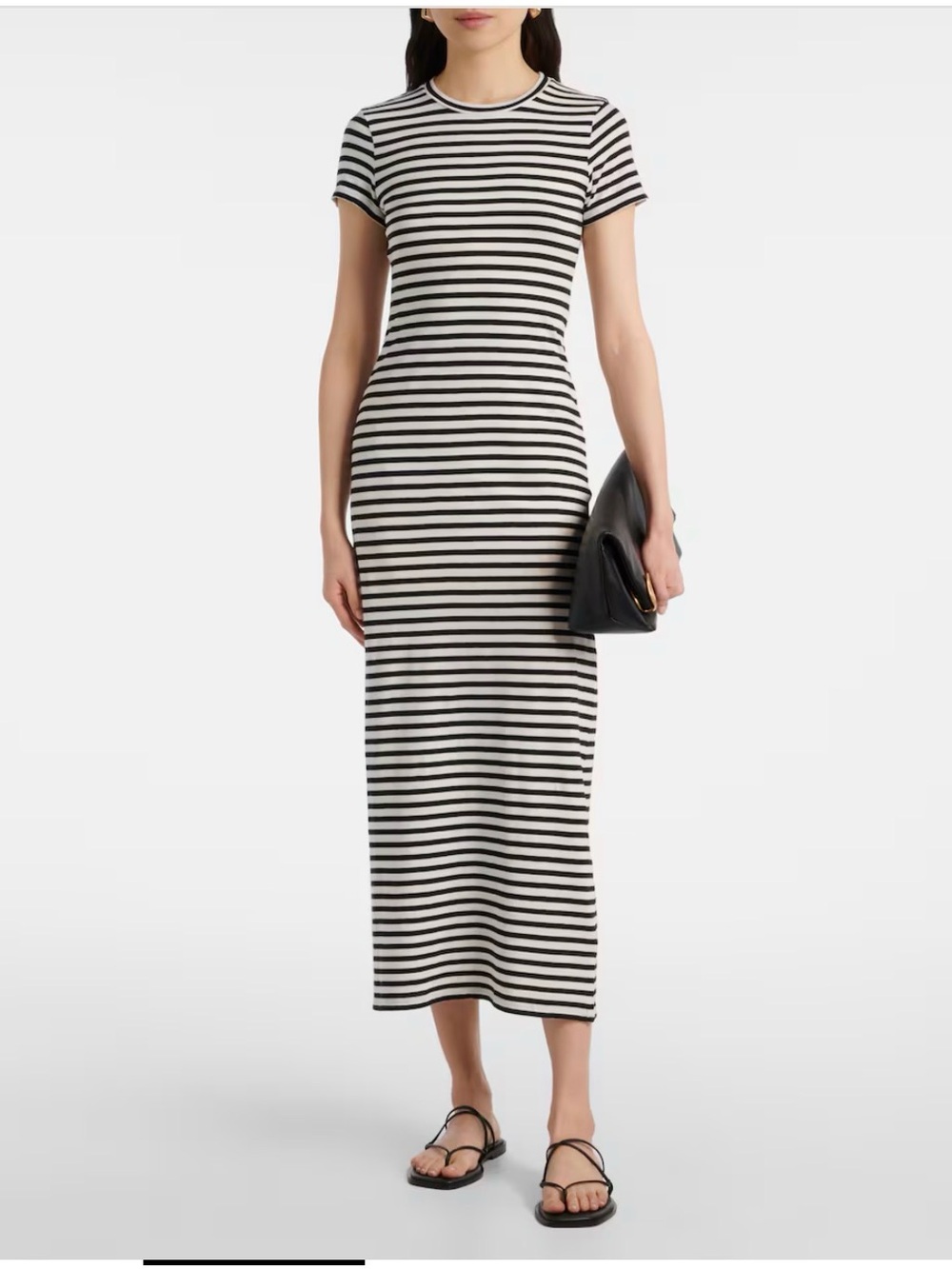 Nili Lotan Black and White Striped Short-Sleeve Maxi Dress